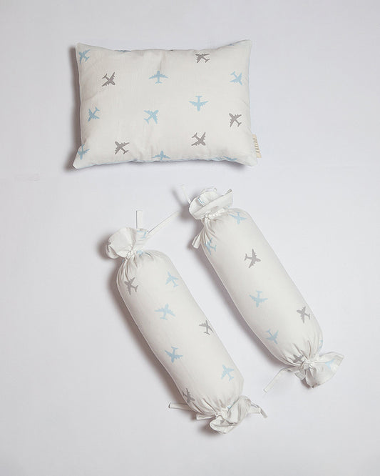 Aariro Silk Cotton Baby Bedding Set-Dream Big-White & Sky Blue-For Infants