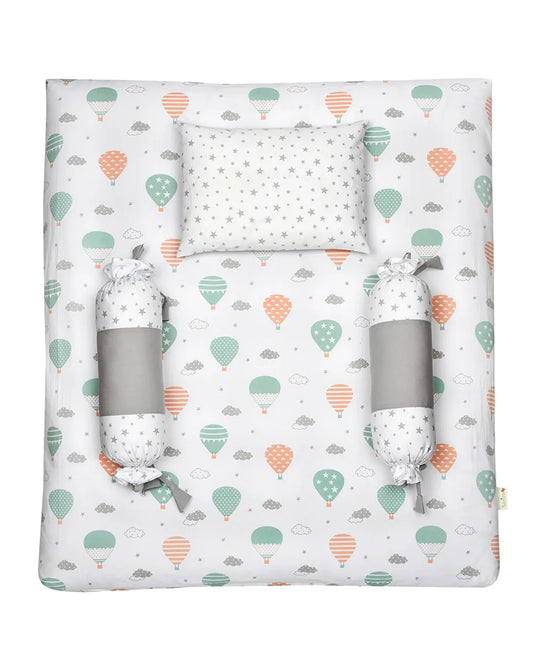 Aariro Silk Cotton Baby Bedding Set-Fly High-White & Grey-For Infants