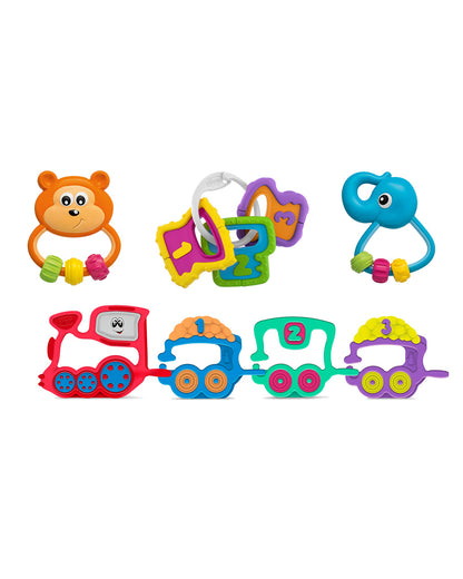 Chicco Play Set Rattle Toy-Easy to Grip-Bright Engaging Colors-Pack of 4-Gift For Baby Shower & Baby Birthday