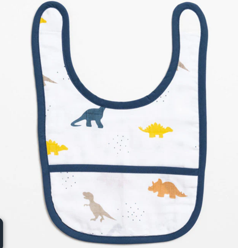 Aariro Organic Cotton Classic Muslin Bib-Multi Layered & Reversible-Little Dino-For Infants