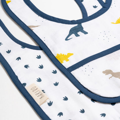 Aariro Organic Cotton Classic Muslin Bib-Multi Layered & Reversible-Little Dino-For Infants