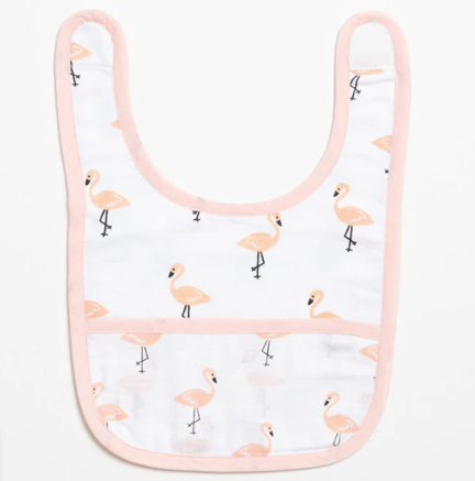 Aariro Organic Cotton Classic Muslin Bib-Multi Layered & Reversible-Tropical Flamingo-For Infants