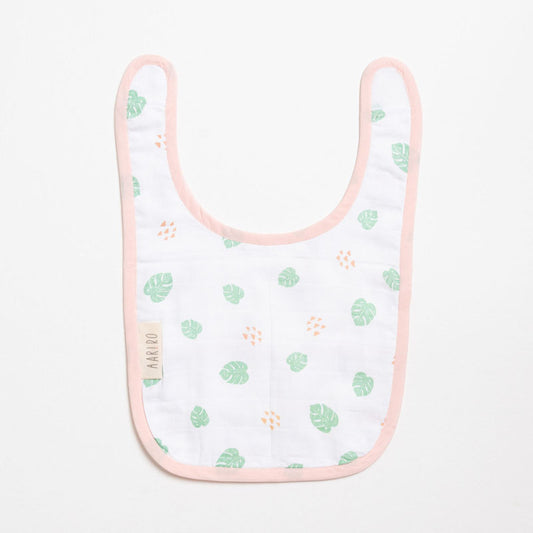 Aariro Organic Cotton Classic Muslin Bib-Multi Layered & Reversible-Tropical Flamingo-For Infants