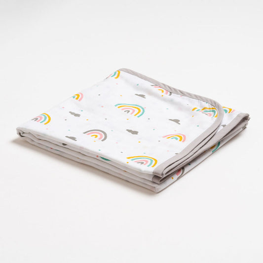 Aariro Reversible Muslin Blanket-Follow the Rainbow-Organic Cotton-White & Lavender-For Infants