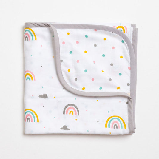 Aariro Reversible Muslin Blanket-Follow the Rainbow-Organic Cotton-White & Lavender-For Infants