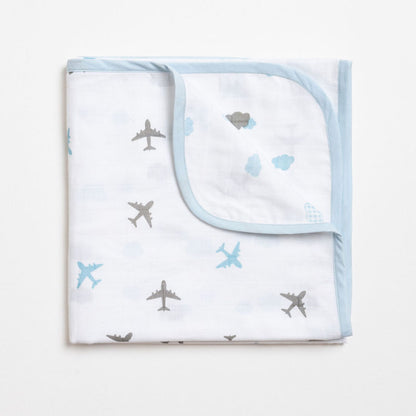 Aariro Reversible Muslin Blanket-Dream Big-Organic Cotton-White & Sky Blue-For Infants