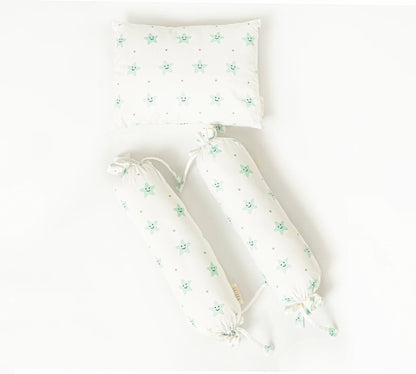 Aariro Pillow & Bolster-Mint Smiley Star-Organic Cotton-Pack of 3-For Infants