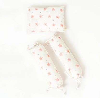 Aariro Pillow & Bolster-Peach Smiley Star-Organic Cotton-Pack of 3-For Infants