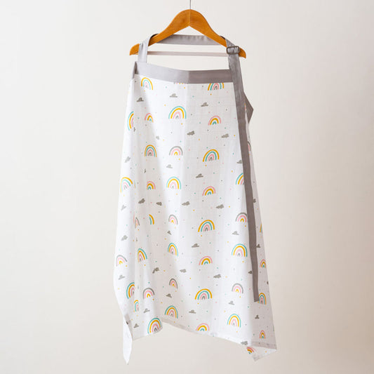 Aariro White & Lavender Rainbow Print Nursing Cover-Organic Cotton-Free Size