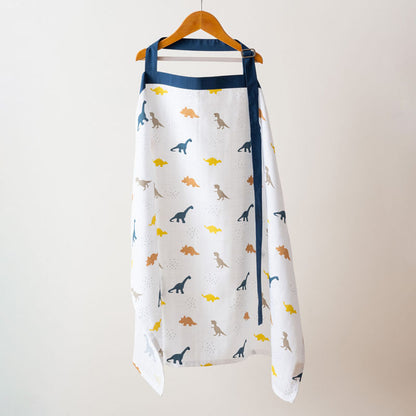 Aariro White & Blue Dinosaur Print Nursing Cover-Organic Cotton-Free Size