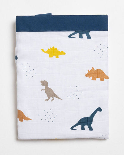 Aariro White & Blue Dinosaur Print Nursing Cover-Organic Cotton-Free Size