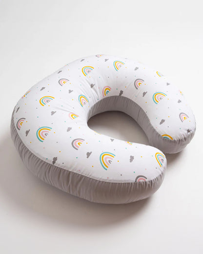 Aariro Organic Cotton Nursing Pillow-100% Cotton Cover-Follow The Rainbow-For Nursing