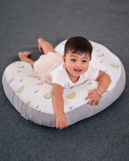 Aariro Organic Cotton Nursing Pillow-100% Cotton Cover-Follow The Rainbow-For Nursing