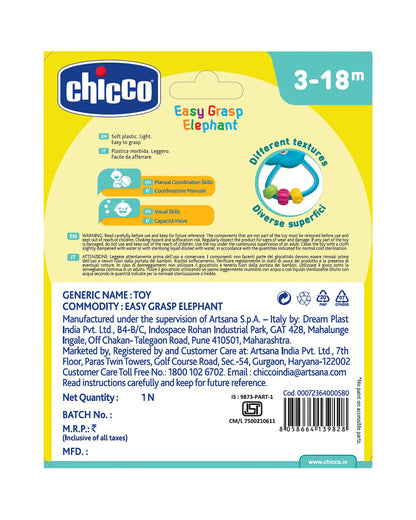 Chicco Easy Grasp Elephant Rattle Toy-For Infants