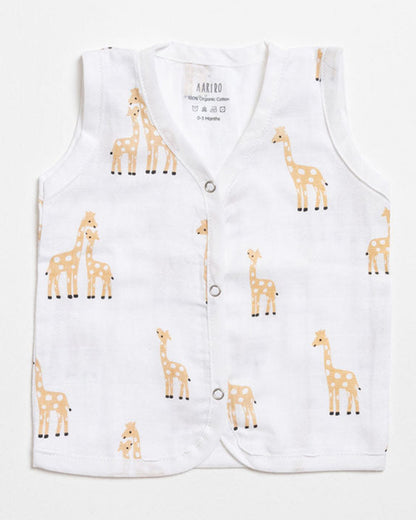 Aariro White & Orange Jhabla-Giraffe Print-Organic Cotton-Pack of 2-For Infants