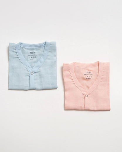 Aariro Blue & Pink Jhabla-Solid-Organic Cotton-Pack of 2-For Infants