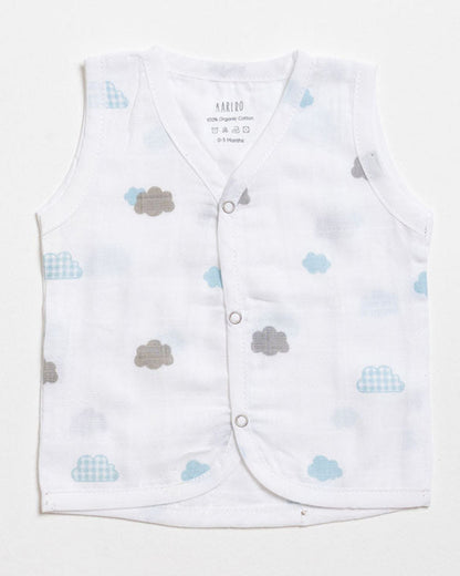 Aariro White Jhabla-Aeroplane and Cloud Print-Organic Cotton-Pack of 2-For Infants