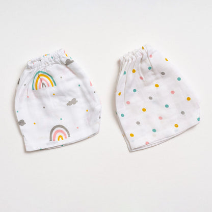 Aariro White Jhabla & Shorts Set-Rainbow Print-Organic Cotton-Pack of 2-For Infants