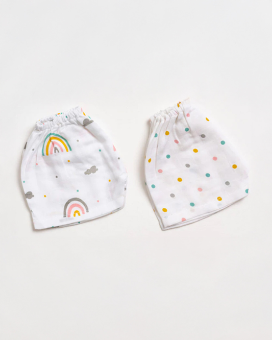 Aariro White Shorts-Rainbow Print-Organic Cotton Muslin-Pack of 2-For Infants
