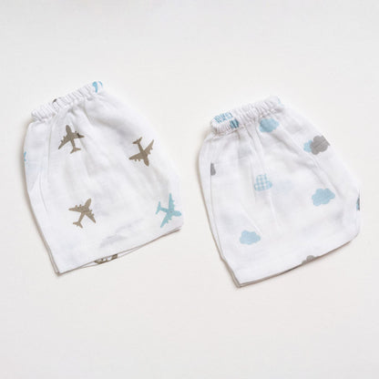 Aariro White Jhabla & Shorts Set-Aeroplane & Cloud Print-Organic Cotton-Pack of 2-For Infants