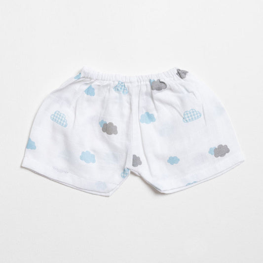 Aariro White Shorts-Aeroplane and Cloud Print-Organic Cotton Muslin-Pack of 2-For Infants