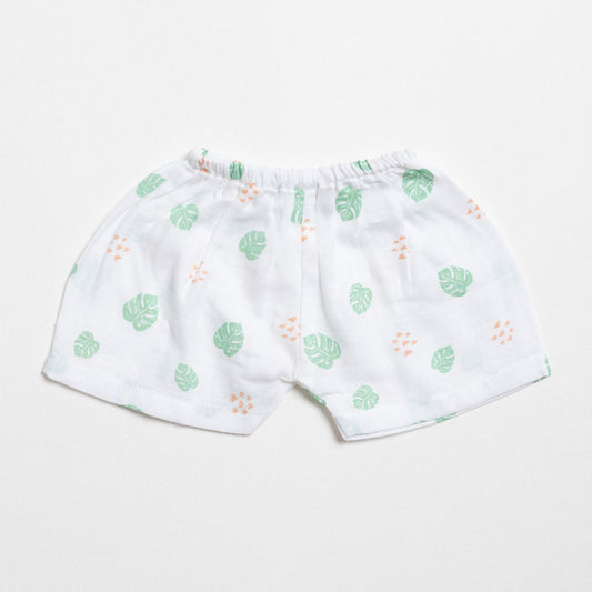 Aariro White & Pink Shorts-Flamingo and Leaves Print-Organic Cotton Muslin-Pack of 3-For Infants