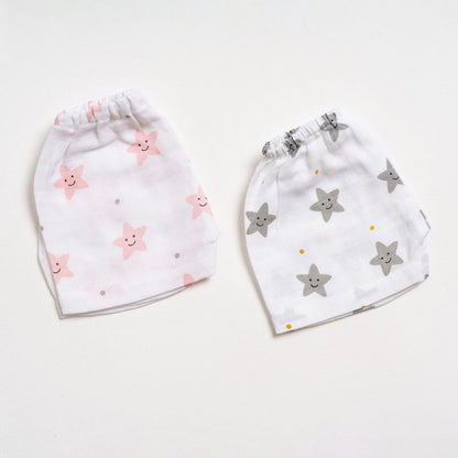Aariro White Jhabla & Shorts Set-Star Print-Organic Cotton-Pack of 2-For Infants