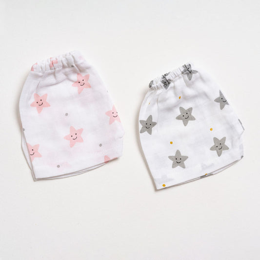 Aariro White Jhabla & Shorts Set-Star Print-Organic Cotton-Pack of 2-For Infants