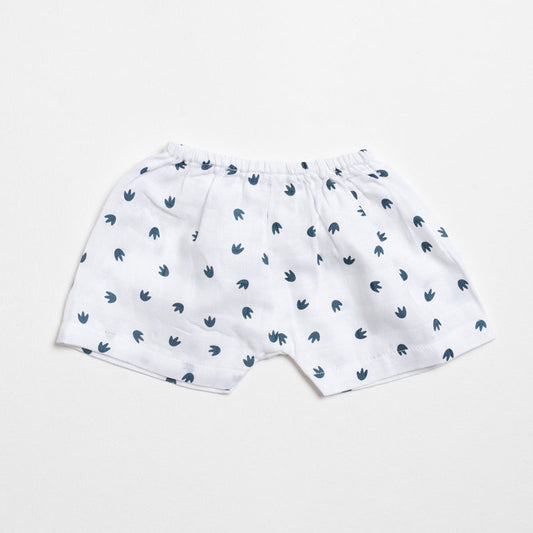 Aariro White Shorts-Dinosaur Print-Organic Cotton Muslin-Pack of 2-For Infants