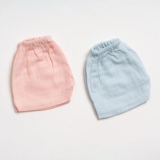 Aariro Blue & Pink Shorts-Solid-Organic Cotton Muslin-Pack of 2-For Infants