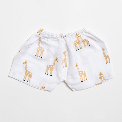 Aariro White & Orange Shorts-Giraffe Print-Organic Cotton Muslin-Pack of 2-For Infants