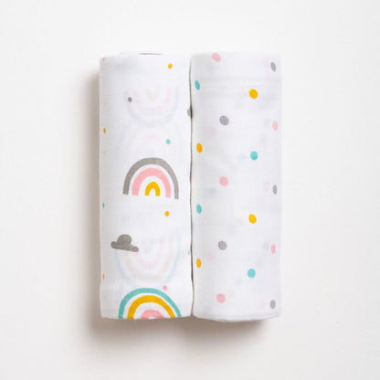 Aariro Muslin Swaddle-Follow the Rainbow-Pack of 2-Organic Cotton-Infant Wraps