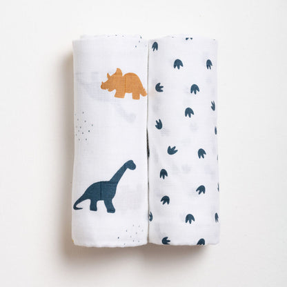 Aariro Muslin Swaddle-Little Dino-Pack of 2-Organic Cotton-Infant Wraps