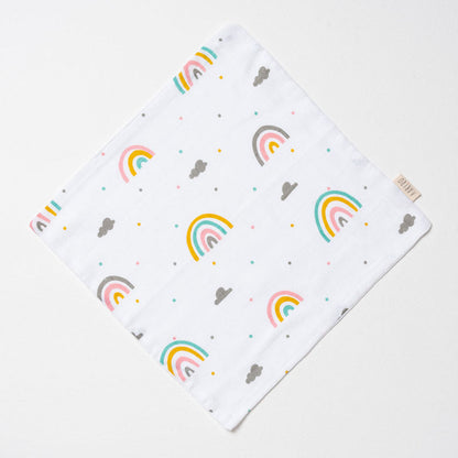 Aariro Organic Cotton Muslin Burp Cloth & Wash Cloths Combo Set-Follow The Rainbow-For Infants