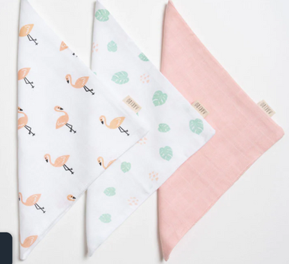 Aariro Organic Cotton Muslin Washcloth-Multi Layered-Pack of 3-Tropical Flamingo-For Infants