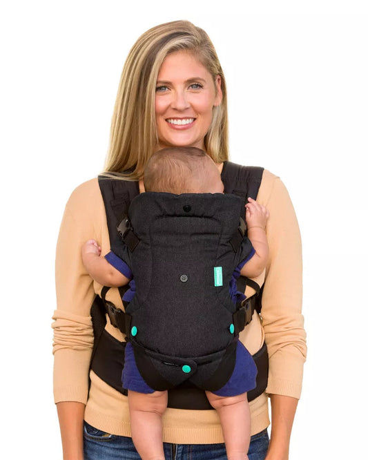 Infantino Flip 4-in-1 Convertible Baby Carrier-With 4 Carrying Positions-Head Support For Extra Comfort-Adjustable Waist Belt-For 0 to 3Y ( 3.5 to 14 Kg)-Black Denim