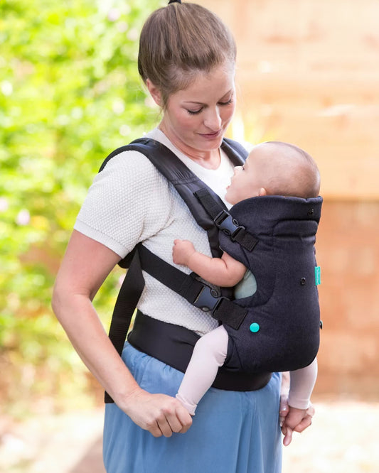 Infantino Flip 4-in-1 Convertible Baby Carrier-With 4 Carrying Positions-Head Support For Extra Comfort-Adjustable Waist Belt-For 0 to 3Y ( 3.5 to 14 Kg)-Black Denim