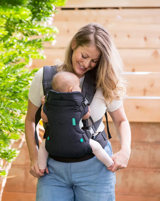 Infantino Flip 4-in-1 Convertible Baby Carrier-With 4 Carrying Positions-Head Support For Extra Comfort-Adjustable Waist Belt-For 0 to 3Y ( 3.5 to 14 Kg)-Black Denim