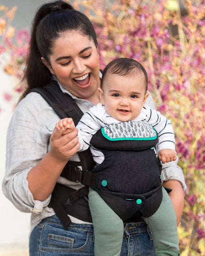 Infantino Flip 4-in-1 Convertible Baby Carrier-With 4 Carrying Positions-Head Support For Extra Comfort-Adjustable Waist Belt-Includes Wonder Cover Bib-6 Months Warranty-For 0 to 3Y ( 3.5 to 14 Kg)-Black Denim