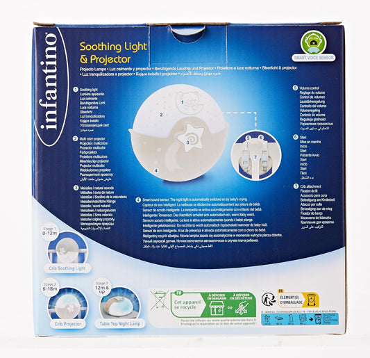 Infantino Watch Over Me Soothing Night Light, Projector & Bed Side Lamp-For a Calm Sleep-Grey-0M+