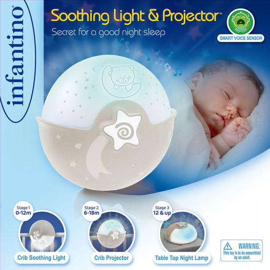 Infantino Watch Over Me Soothing Night Light, Projector & Bed Side Lamp-For a Calm Sleep-Grey-0M+