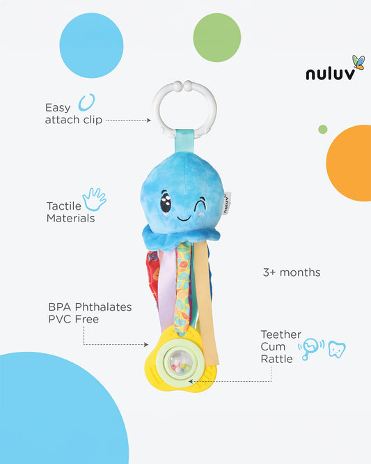 nuluv Waves Octopus Rattle Toy-Easy Attachment with Stroller & Crib-For Infants