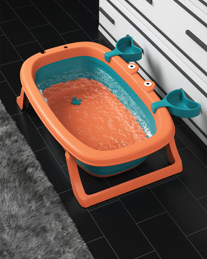 Polka Tots Splish Splash Foldable Baby Bath Tub-With Temperature Indicator-0 to 24M-Orange