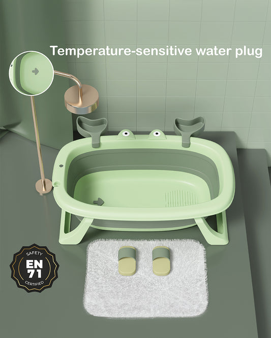 Polka Tots Splish Splash Foldable Baby Bath Tub-With Temperature Indicator-0 to 24M-Green