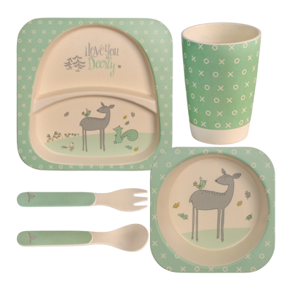 Polka Tots Eco-Friendly Bamboo Fiber Meal Set-Deer-Set of 5-For Feeding Infants