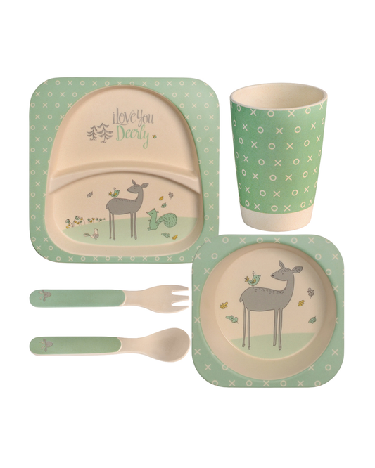 Polka Tots Eco-Friendly Bamboo Fiber Meal Set-Deer-Set of 5-For Feeding Infants