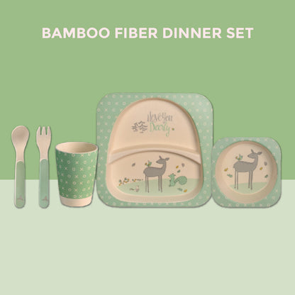 Polka Tots Eco-Friendly Bamboo Fiber Meal Set-Deer-Set of 5-For Feeding Infants