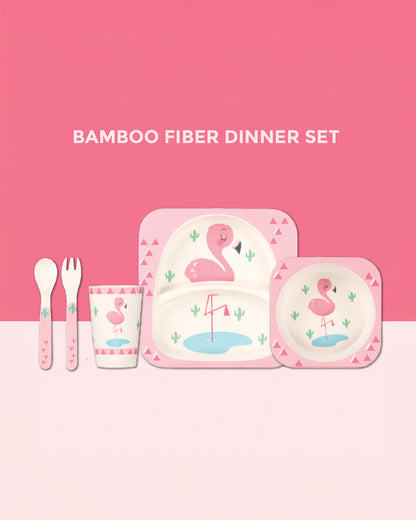 Polka Tots Eco-Friendly Bamboo Fiber Meal Set-Flamingo-Set of 5-For Feeding Infants