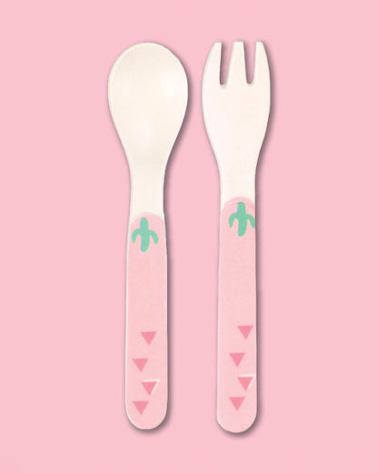 Polka Tots Eco-Friendly Bamboo Fiber Meal Set-Flamingo-Set of 5-For Feeding Infants