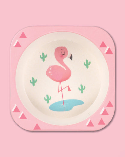Polka Tots Eco-Friendly Bamboo Fiber Meal Set-Flamingo-Set of 5-For Feeding Infants